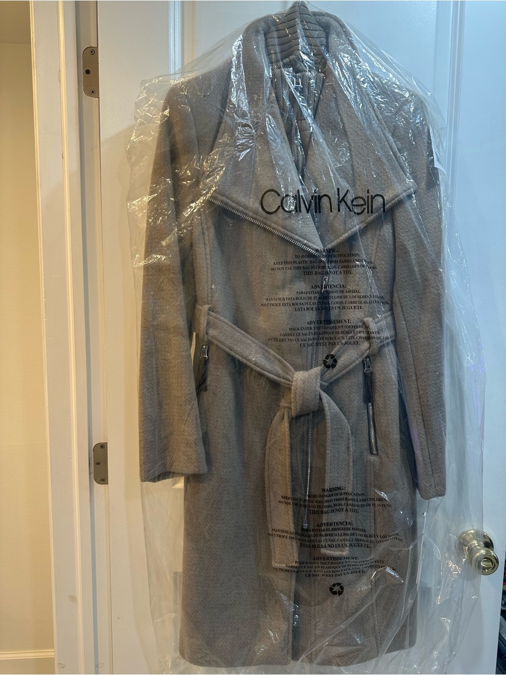 Calvin Klein Women's Beige Belted Wool-Blend Coat